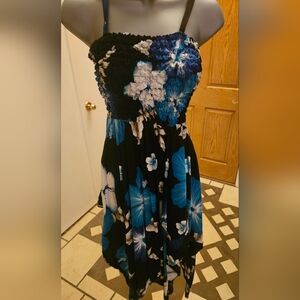 Floral Blue & Black Hawaiian Dress